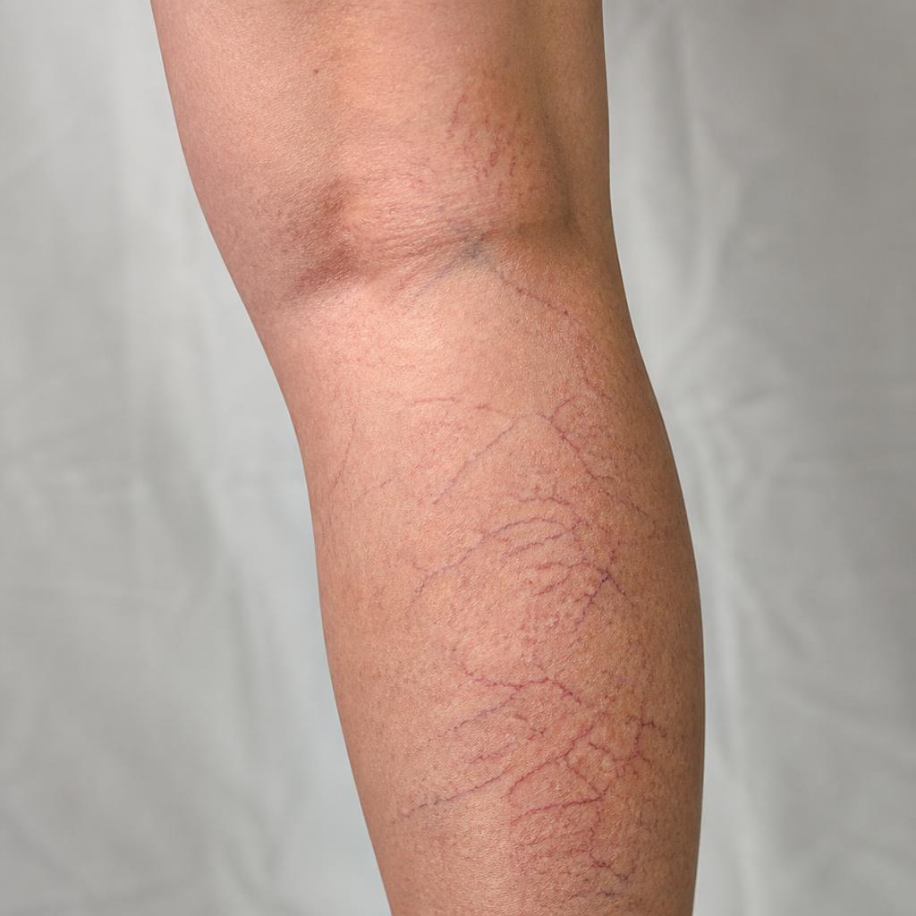 Photograph representing spider veins, red palms